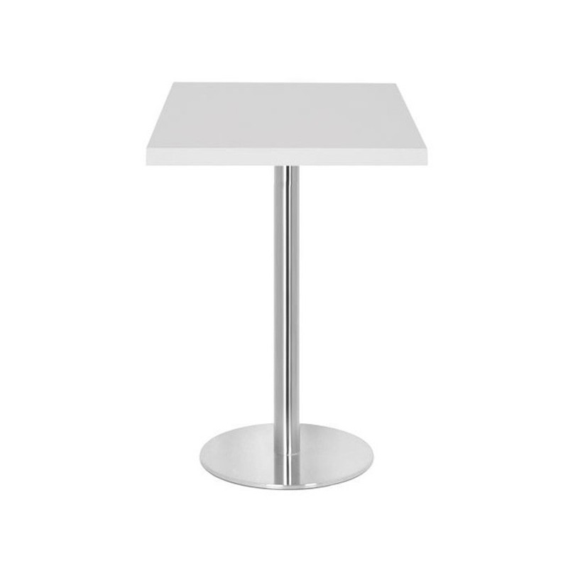 Table de restaurant - base ronde ultra plat en inox brossée avec plateau carré au choix