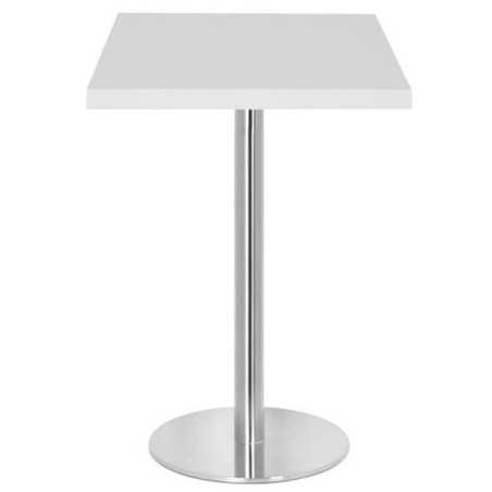 Table de restaurant - base ronde ultra plat en inox brossée avec plateau carré au choix